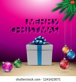 Vector Illustration of Magenta Paper Cut Merry Christmas Background