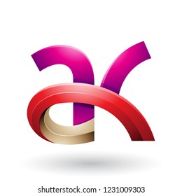 Vector Illustration of Magenta and Red 3d Bold Curvy Letter A and K isolated on a White Background
