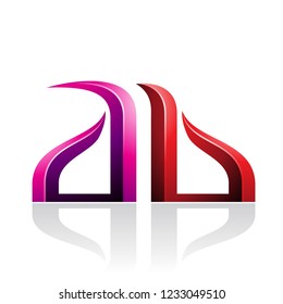 Vector Illustration of Magenta and Red Bow-like Embossed Letters of A and B isolated on a White Background
