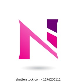 Vector Illustration of Magenta Sliced Letter N isolated on a White Background