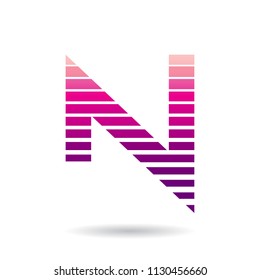 Vector Illustration of a Magenta Striped Icon for Letter N isolated on a White Background