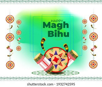 Ilustración vectorial de Magh Bihu (texto en hindi) significa Año Nuevo asamés, festival tradicional indio, festival de cosecha de Assam.