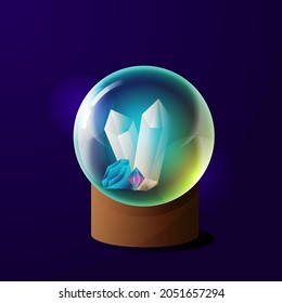 Vector illustration of magic ball. Magic crystals in magic ball.