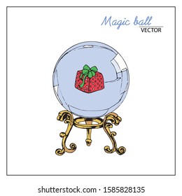 Vector illustration Magic ball. Drawn by hand, black outline on a white background in doodle style. For coloring books, creating designs, fortune-telling cards, magic salons.
