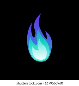 Vector illustration. Magic blue fire flame icon isolated on black background. Energy concept. Perfect for web site page, mobile app, game design ,badge, poster, cover,print, flyer, ad.Flat Style.