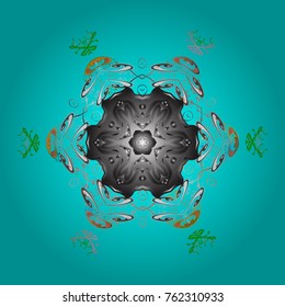 Vector illustration. Magic blue, gray and green holiday abstract background with star and falling snowflakes. Christmas blue, gray and greens.