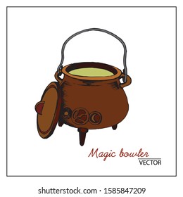 Vector illustration of a magic bowler. Drawn by hand in doodle style, colored on a white background. For magic salons, books, book illustrations, creating designs, cards, fortunetelling cards.