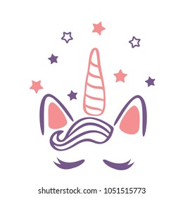Vector illustration of a magic cute unicorn with stars. Greeting card. Can be used for cards, flyers, posters, t-shirts.