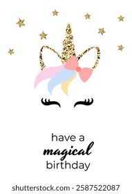 Vector illustration of a magic cute unicorn with stars