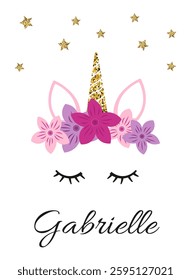 Vector illustration of a magic cute unicorn with stars