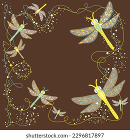 Vector illustration of magic dragonflies, on a dark background. Fairy dust.