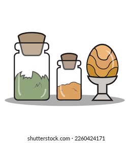 Vector illustration of magic elements: a bottle of herbs and a dragon egg.