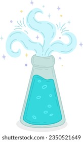 Ilustración vectorial de un elixir mágico. Una botella con un elixir mágico para hechizos de amor, brujería y divinidad. Ilustración mágica y alquimia. Una botella con una poción milagrosa.