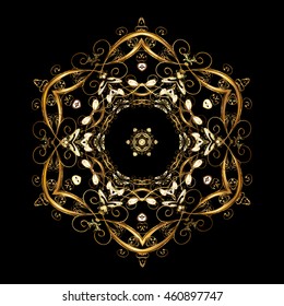 Vector illustration. Magic golden holiday abstract background with star and falling snowflakes. Christmas s.