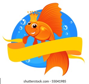 vector illustration magic goldfish with banner