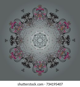 Vector illustration. Magic gray, pink and neutral holiday abstract background with star and falling snowflakes. Christmas gray, pink and neutrals.