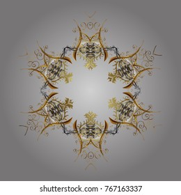 Vector illustration. Magic gray and yellow holiday abstract background with star and falling snowflakes. Christmas gray and yellows.
