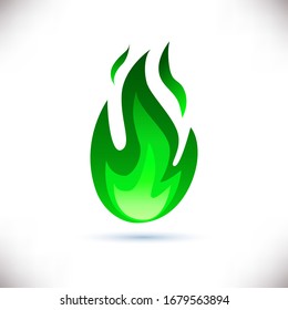 Vector illustration. Magic green fire flame icon isolated on white background. Energy concept. Perfect for web site page, mobile app, game design ,badge, poster, cover,print, flyer, ad.Flat Style.
