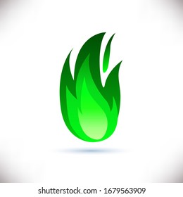 Vector illustration. Magic green fire flame icon isolated on white background. Energy concept. Perfect for web site page, mobile app, game design ,badge, poster, cover,print, flyer, ad.Flat Style.