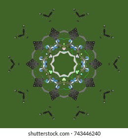 Vector illustration. Magic green, gray and blue holiday abstract background with star and falling snowflakes. Christmas green, gray and blues.
