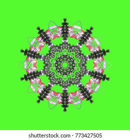 Vector illustration. Magic green, gray and neutral holiday abstract background with star and falling snowflakes. Christmas green, gray and neutrals.