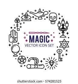 Vector illustration of magic icons. sparkle magic lights. mystery miracle