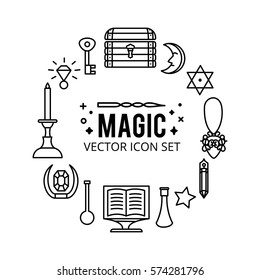 Vector illustration of magic icons. sparkle magic lights. mystery miracle
