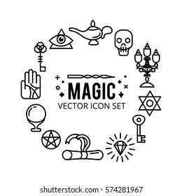 Vector illustration of magic icons. sparkle magic lights. mystery miracle