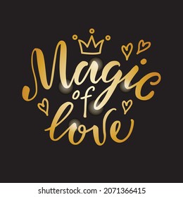 Ilustración vectorial de la magia de las letras de amor para banner, publicidad, postal, afiche, diseño de producto. Texto creativo escrito a mano para el día de San Valentín o regalo romántico para la web o la impresión
