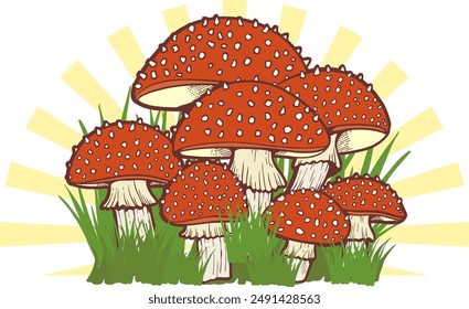 Vector illustration a magic mushroom plant