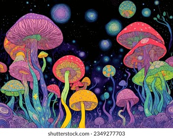 Vector illustration with magic mushrooms.