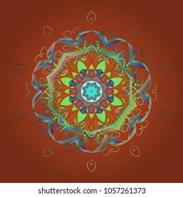 Vector illustration. Magic orange, green, blue, neutral and beige holiday abstract background with star and falling snowflakes. Christmas orange, green, blue, neutral and beiges.