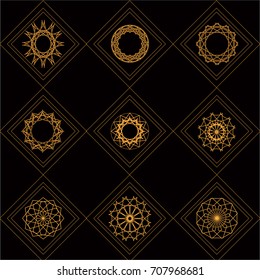 Vector illustration of magic ornamental symbols. Set of geometric linear icons.