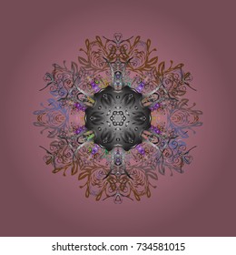 Vector illustration. Magic pink, gray and brown holiday abstract background with star and falling snowflakes. Christmas pink, gray and browns.