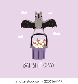 Vector illustration with a magic potion and a bat. Vector print for Halloween day. Hand-drawn illustration.