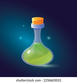 Vector illustration with magic potion. Glass bottle. Flask.