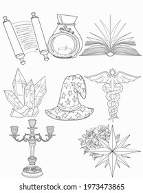  vector illustration magic set, esotericism, magic, antiquity