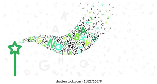 vector illustration of magic stock and letters flow for language learning or copyrighting profession visuals