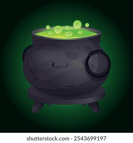 Vector illustration of a magic vat with a potion. Concept of magic and witchcraft. Elements for your design. Banner or poster