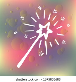 Vector illustration of magic wand for decoration, card, poster, invitation, site, icon. Graphic elements for kid’s, , candy, textile, fashion shop.