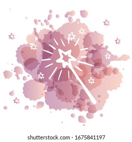 Vector illustration of  magic wand,  for decoration, card, poster, invitation, site, icon. Graphic elements for kid’s, , candy, textile, fashion shop.