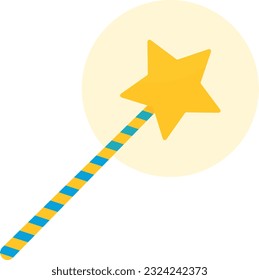 Vector illustration of a magic wand. Fairy or wizard wand. Wand with shining magic star.