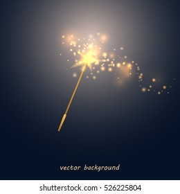 Vector illustration of a magic wand. Golden wand with a star
