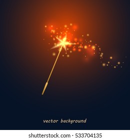 Vector Illustration Of A Magic Wand. Golden Wand With A Star And Red Light