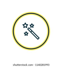 Vector illustration of magic wand icon line. Beautiful joy element also can be used as wizard stick icon element.