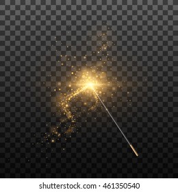 Vector illustration of magic wand. Isolated on black transparent background.