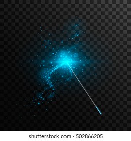 Vector illustration of magic wand. Isolated on black transparent background.

