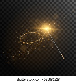 Vector illustration of magic wand. Isolated on black transparent background. Eps 10.