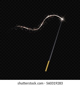 Vector illustration of magic wand. light glow effect stars bursts with sparkles isolated on transparent background.Light trace with sparkle burst stars