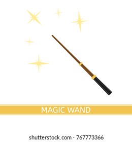 Vector illustration of magic wand with sparkles isolated on white background, in flat style.